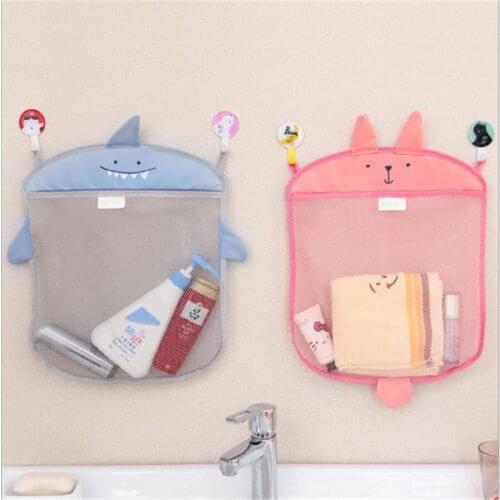 Cartoon Cute Bathroom Hanging Storage Basket Baby Kids Bathing Toy Storage Organizer Bathroom Folding Mesh Storage Basket