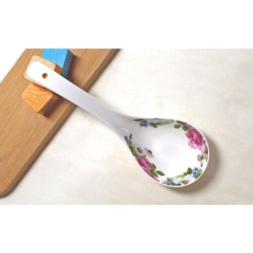 Real fine bone china kitchen spoon, chinese rice soup scoop, ceramic long handled spoon for dinner serving, porcelain talheres