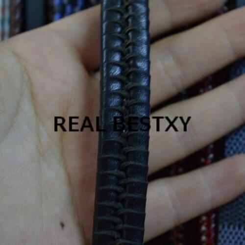 REAL BESTXY 50m/lot 9*5mm black black wide flat leather string cords for bracelets DIY men bracelet leather ropes factory price