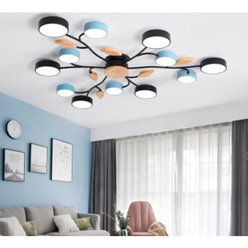 New Arrival Art DECO LED Ceiling Lights For Foyer Modern Gray Metal With Wood Bedroom Lamp Blue Black Rooms Light Fixture