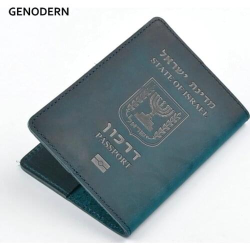 GENODERN Genuine Leather Israeli Passport Cover Credit Card Holder For Israel Hebrew Passport Holder Case Unisex Travel Wallet
