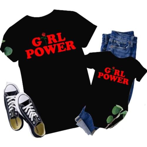 Mommy and Me Outfits Mother Daughter Shirts Mommy and Me Shirts Mama Girl Matching T-Shirts GIRL POWER Print Gift for New Baby