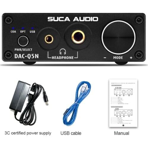 TZT DAC-Q5N HiFi Lossless Headphone Amplifier DAC Optical Coaxial USB Sound Card w/ Power Supply Black/Silver
