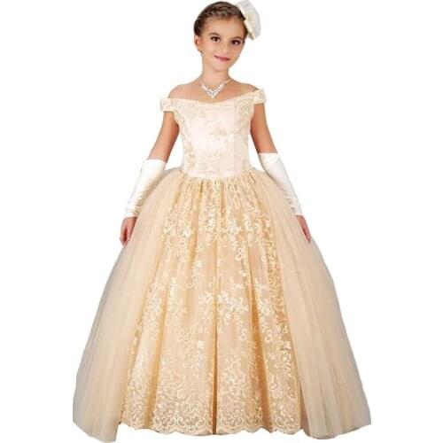 2019 Flower Girl Dresses Luxury Tulle Flower Party Dresses For Wedding Party First Communion Dresses With Bow Ribbon Vestidos