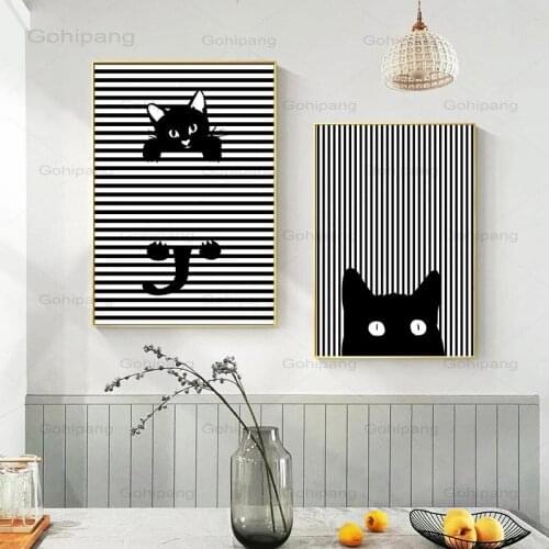 Black White Cat Canvas Poster Abstract Line Wall Art Painting Nordic Posters and Prints Wall Pictures for Living Room Home Decor