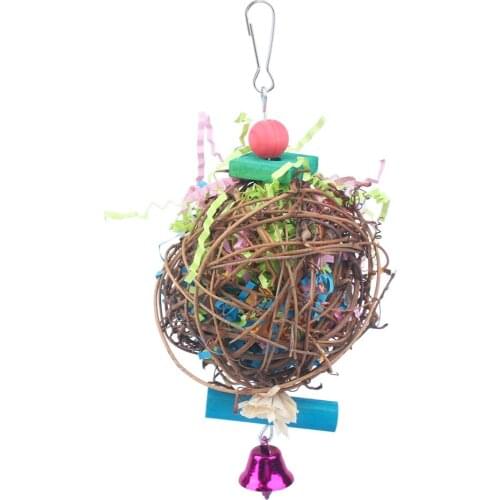 Bird Parrot Toy Big Rattan Ball with Colorful Paper Filler Chewing Biting Toy with Bell