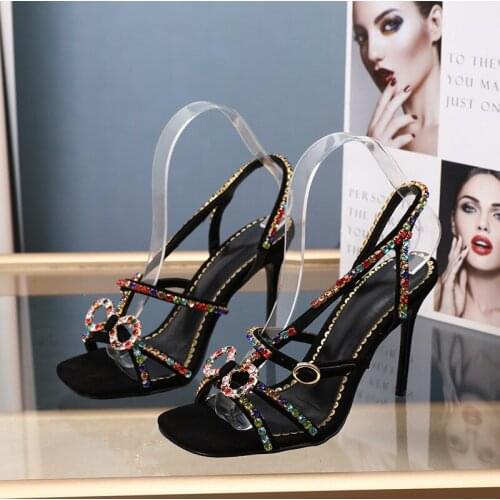 Summer fashion color diamond bow stiletto heel sandals temperament banquet dress all-match large size customized womens shoes