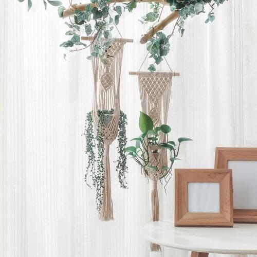Nordic Cotton Woven Rope Basket Flower Pot Net Hanger Ornament Wall Hanging