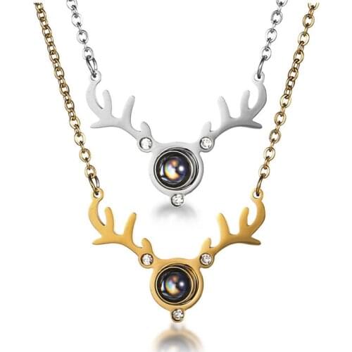 I Love You 100 Languages Milu Deer Clavicle Chain Pendant Sweet Memory Projection Necklace For Women Gift Mothers Day