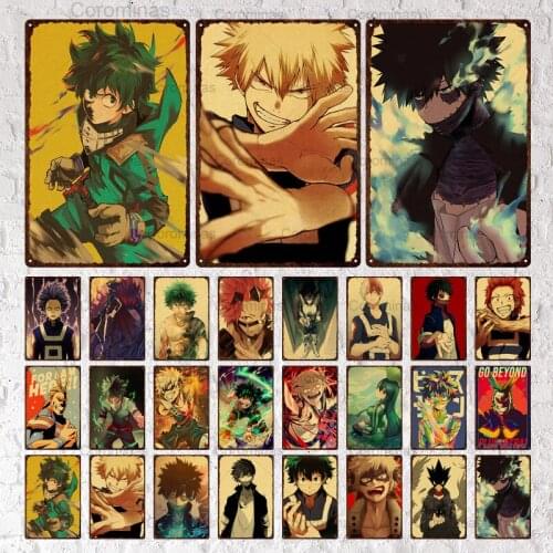 Janpnese Anime Metal Poster My Hero Academia Retro Wall Art Vintage Tin Sign Decoration for Home Bar Nursery Garage Shabby Decor