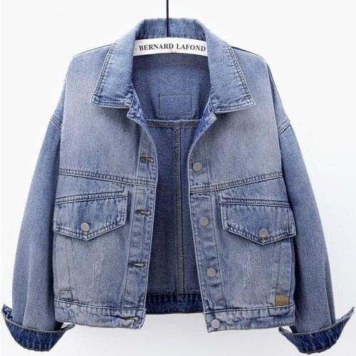 2021 New Spring Basic Coat Korean Loose Blue Denim Jacket Women Long-Sleeve Big Pocket Shirt Jeans Outerwear Female Clothing
