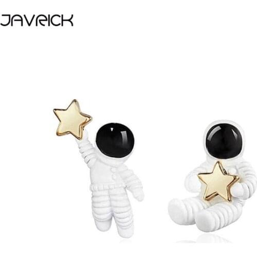 Cute Asymmetric Space Silver Plated Astronauts Stud Earrings Women Fashion Jewelry