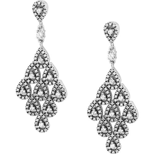 Authentic 925 Sterling Silver Cascading Glamour Drop Earrings for Women Girls Gift Silver Earrings Fine Jewelry brincos