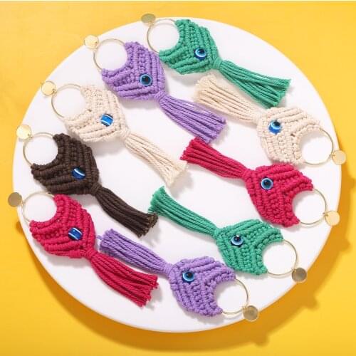 Dvacaman Boho Trendy Macrame Tassel Eye Earrings for Women Weave Handmade Cotton String Drop Earrings Simple Jewelry Accessories