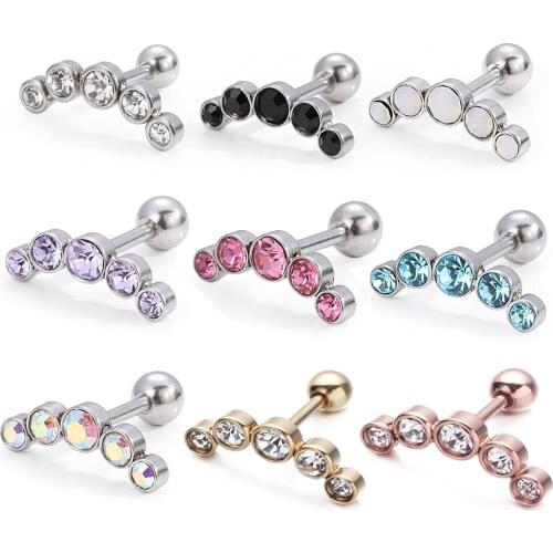1Pc Crystal Gem Stud Earrings Multi-colors Stainless Steel Cartilage Helix Tragus Piercing Women Men Body Jewelry Earrings