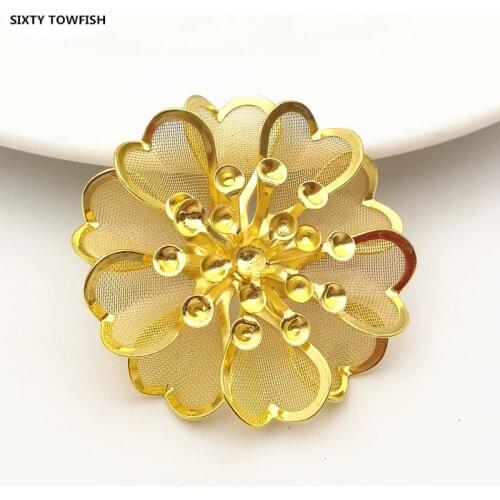3 pcs/lot 39mm Gold color/White K Metal Filigree Flowers Slice Charms Spacers DIY Components Jewelry Findings B103145