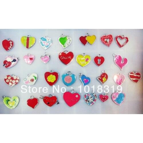 100Pcs/Lots Enamel MIXED heart charms for key charm