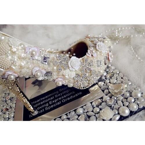 2018 New StyleWedding Shoes Rhinestone Imitation Pearl Bridal Shoes 10cm High Heel Round Toe Shoes Banquet Evening Party Shoe