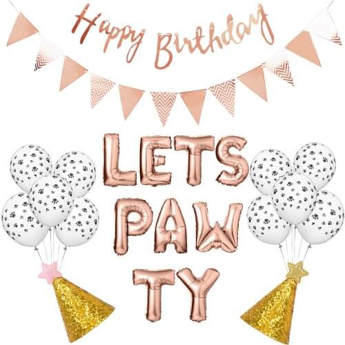 23PCS/Set Pet Bithday Party Supplies Set Balloon Decorative Party Banner Cone Hat Balloons With Pump For Pet Puppy Kitten Party