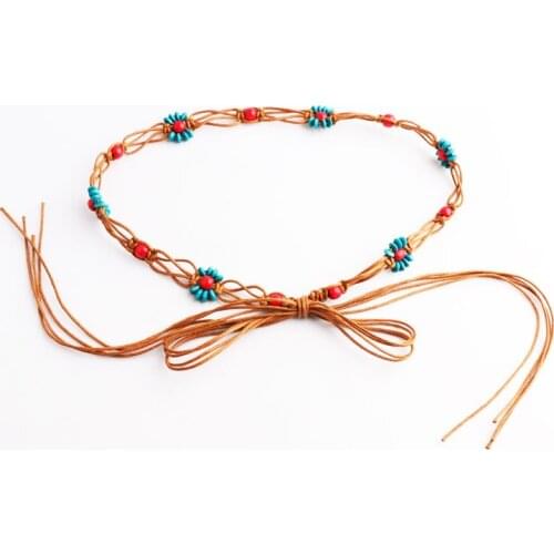 3pcs/lot Bohemian Style Weaving Wooden Bead Finely Waist Chain Wax Rope Tassel Simple Skirt Dress Leisure Belt Accessories