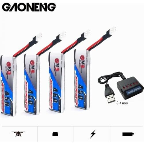 Gaoneng GNB 3.7V 450mAh 80C/160C 1S HV LiPo Battery + 5in1 Charger For RC Quadrotor FPV Racing Drone Parts