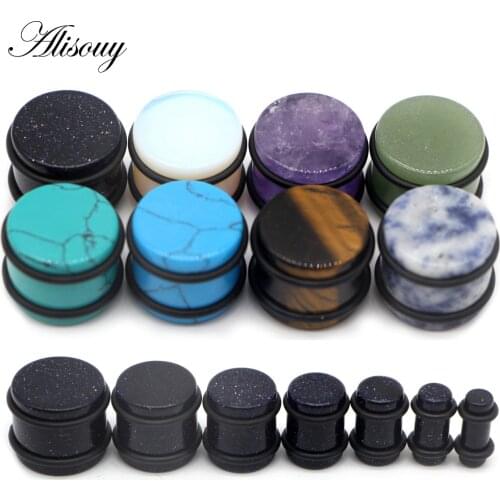 Alisouy 2pc Stone Ear Plugs Gauges 5-16mm Women Men Earrings Ear Flesh Tunnel Expandar Ear Stretcher Body Piercing Jewelry