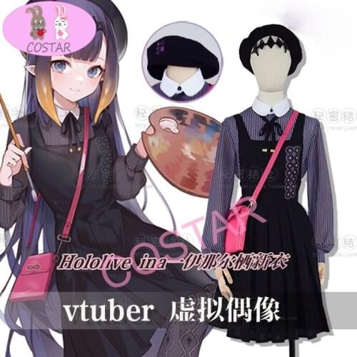 Anime Hololive VTuber Ninomae Ina Nis Daily Uniform Party Dress Full Set Cosplay Costume Halloween Women 2021 new