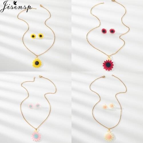 Jisensp Colorful Cute Flowers Daisy Stainless Steel Chain Sunflower Charm Pendant Necklace for Women Girl Aesthetic Jewelry Gift