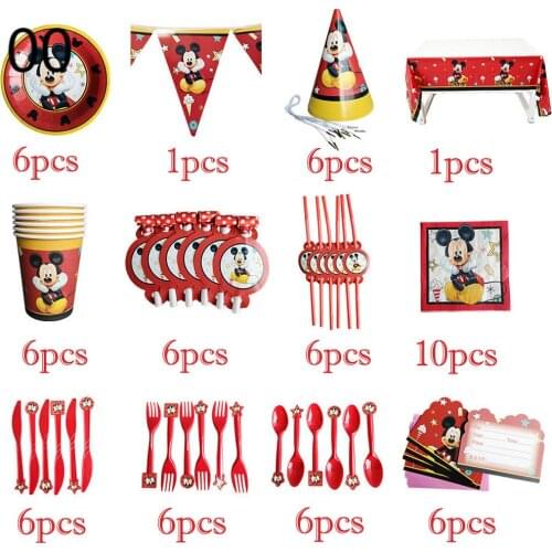 Disney Mickey Minnie Cartoon Theme Decorations Birthday Party Childrens Day Supplies Tableware Set Venue Decorations Tablecloth