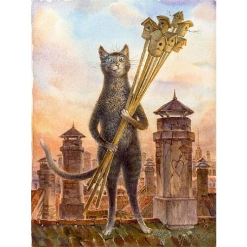 DIY Digital Painting By Numbers Package Roast string of cat oil painting mural Kits Coloring Wall Art Picture Gift frameless