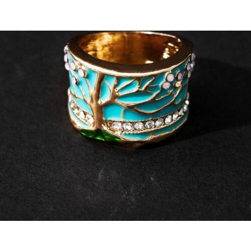 Baked Porcelain Drawing Design Ring Cherry Tree Pattern Accessories Ring For Female Engagement Gifts Micro Crystal Setting