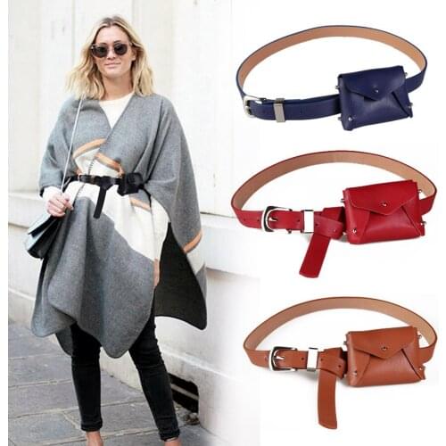 FEECOLOR Fashion All-Match Simple And Compact Ladies Belt With Waist Bag Soft PU Leather Hands-Free Mini Coin Purse