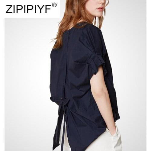 ZIPIPIYF Navy-Blue T-shirt Female 2020 Summer New Fashion Women Casual Short-sleeved Tide Tees C259