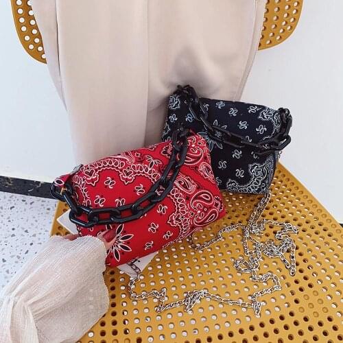 Fashion Print Canvas Crossbody Bags Women Thick Chain Shoulder Travel Handbags Popular Simple Female Daily Bag