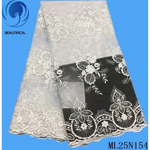 Beautifical White bridal lace fabrics 2019 New wedding style lace fabric 5yards French net lace embroidery with stones ML25N154