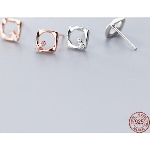 LKO 925 Sterling Silver Personalized Geometric Square Design With Simple Zircon Earrings for Women Students Fine Jewelry Earring
