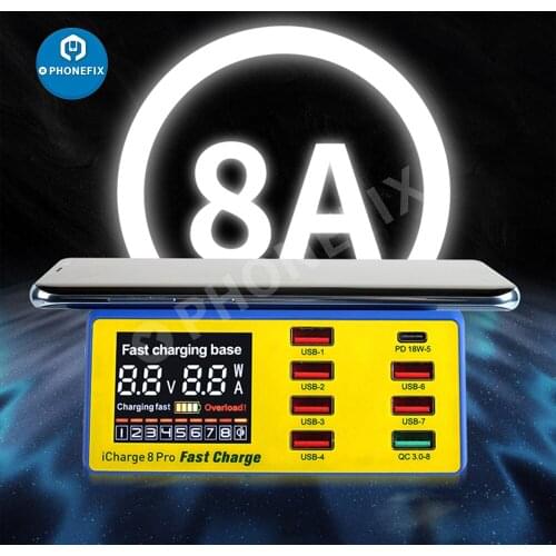 MECHANIC Digital Display 8 Port USB Charging Dock QC 3.0 with 10W Wireless Charger For iPhone 5 6 7 8 X Fast Charger Machine