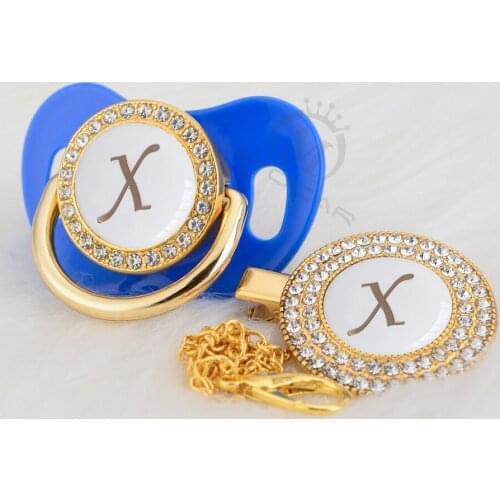 MIYOCAR name Initial letter X special silver bling pacifier and pacifier clip BPA free dummy bling silicone nipple SGS pass LX-W