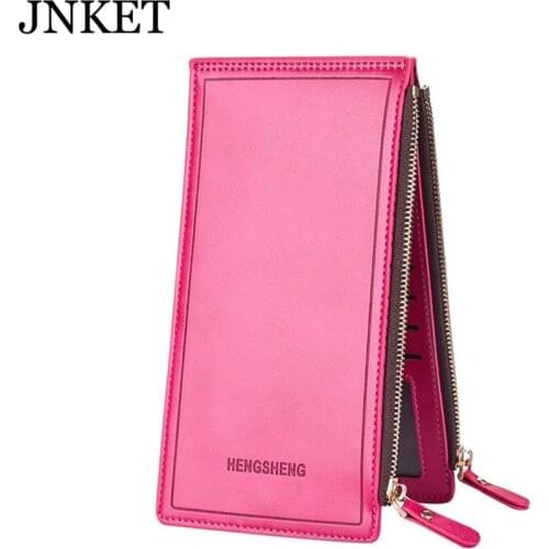 JNKET Fashion Womens Ultra-Thin Wallets PU Leather Long Wallet Phone Card Holder Double Zipper Lady Purse Notecase