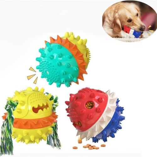 Strong IQ Dog Ball Bouncy Food Dispensing Dog Chew Toys Squeaker Floatable Bite-resistant Pet Toys Rope Puppy Teething