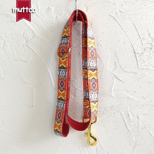 MUTTCO retailing fashion handmade soft stubborn dog collar THE RED BOHEMIAN dog leash 5 sizes UDC055B