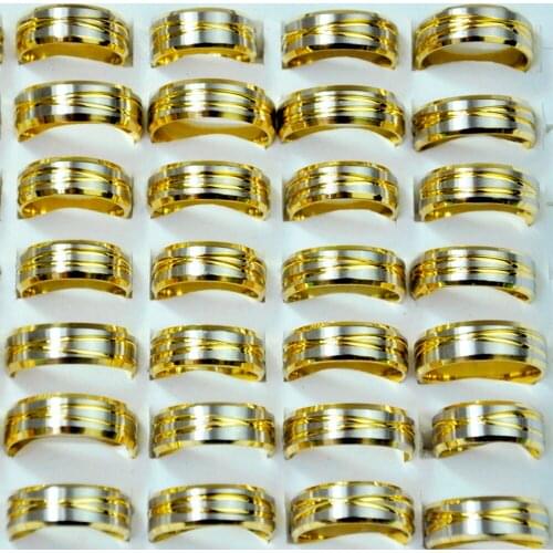 100Pcs Vintage Retro Style Gold Stainless Steel Rings For Men and Women Fashion Round Bulk Punk Rings WholeSale Jewelry LR4082