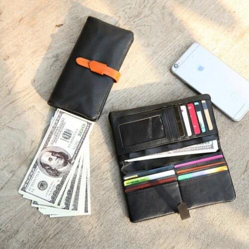 2021 New Designer Mens Wallet Genuine Leather Long Multifuntion Business Money Bag Fold Belt Closure Credit Card Phone Purse