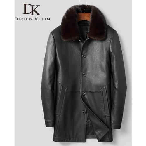 Men Genuine Leather Down Jacket Real Goat Leather Jackets Casual Black Pockets 2020 Winter New Coat for Man 9817