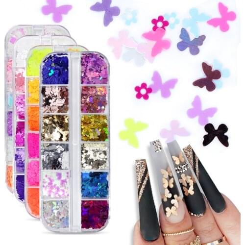 4 Style 5MM Butterfly Flowers Shape Sequins Neon Nail Glitter Kit For Design Holographic Flakes Summer Nail Accessories RK390098