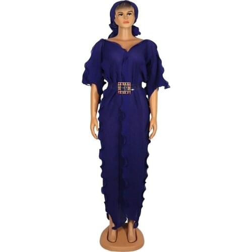 2020 New Autumn Summer Elegent Style African Women V-neck Plus Size Long Dress African Maxi Dresses For Women And Headscarf