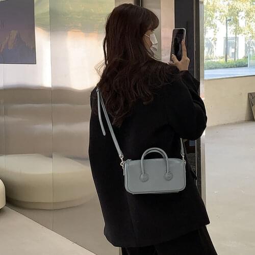 2021 New Women Bag Korean PU Bucket Vintage Solid Zipper Shoulder Bag Handbag Bag Pures And Bags Crossbody Bags For Women