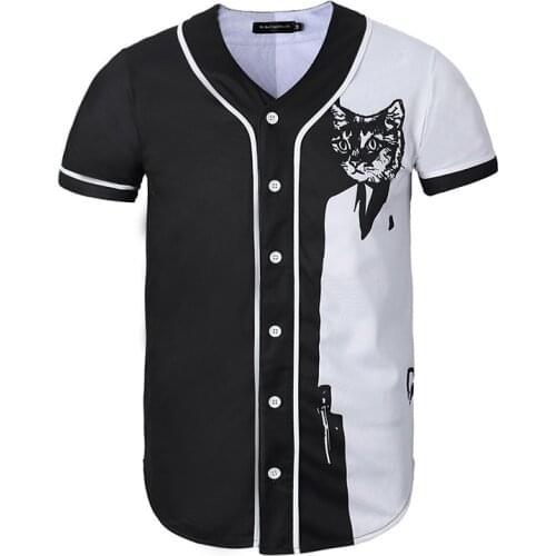 The new summer trend creative 3D black and white cat print mens short-sleeved baseball suit