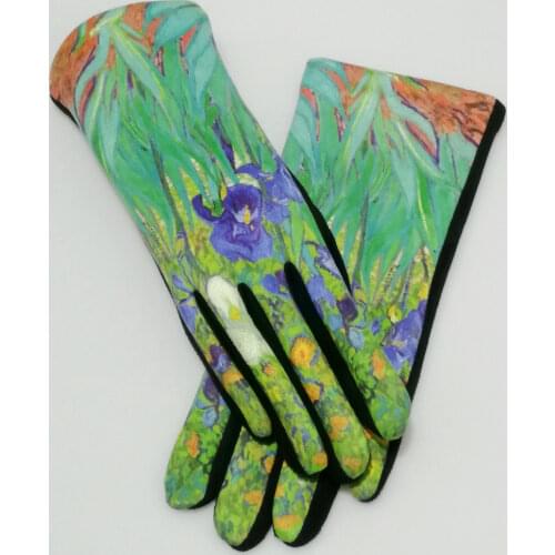Van Gogh Oil Painting Gloves Women Digital Print Irises Touch Screen Mittens Femme Autumn Party Cycling Guantes Moto Winter New