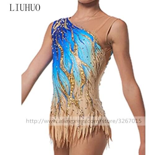 LIUHUO Figure Skating Dress Womens Girls' Ice performance Rhythmic gymnastics competition Dance Leotard Artistic Costume Blue